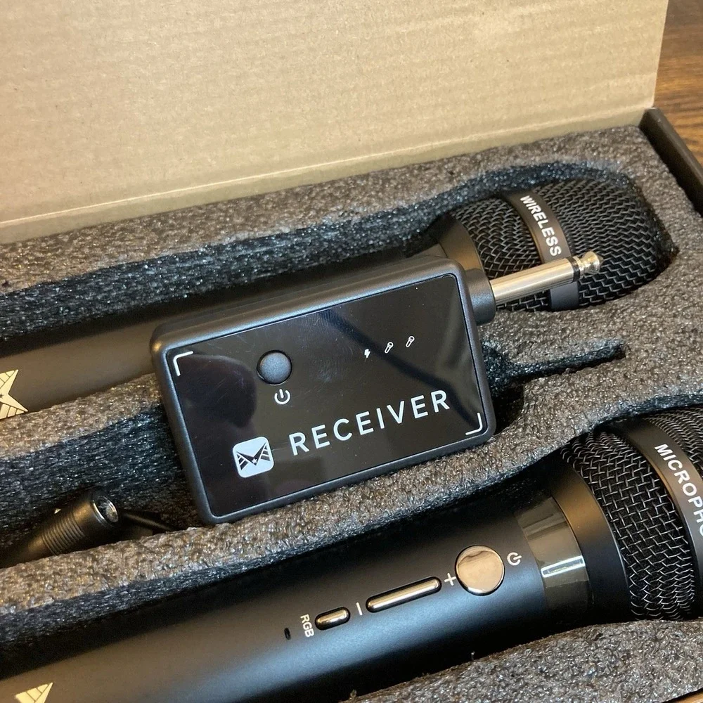 Wireless Dual Microphones 200FT Range 40H Battery Low Latency‎ LED Karaoke Mic